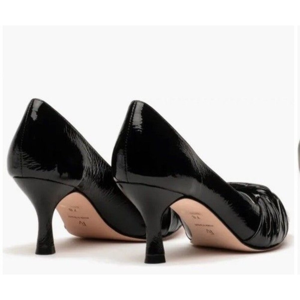 Luxury Black Leather Frances Valentine NY Knot Kitten Heel Pointed Toe 7.5‎ NWOB - Picture 3 of 14